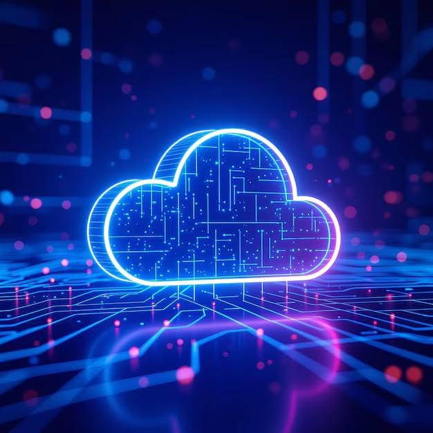 Futuristic cloud storage technology with digital data network visualization